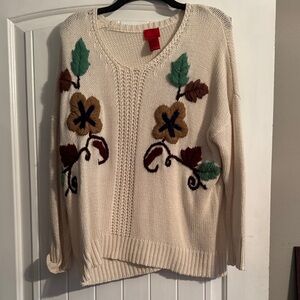 Embroidered Floral Cream Sweater